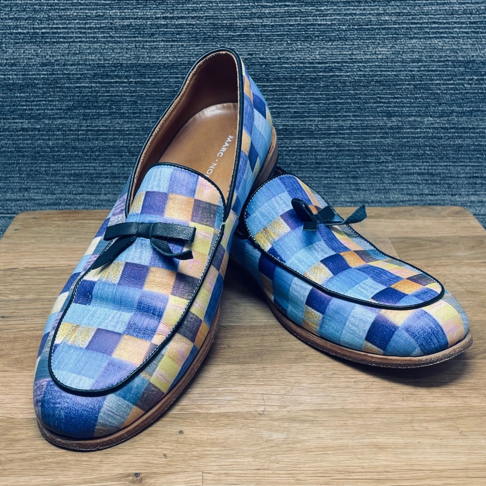 Marc Nolan Odell Belgian Loafers Men 10 Blue Checkered Slip On Purple Rain Shoes